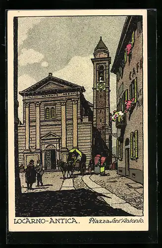 Künstler-AK Ernst E. Schlatter: Locarno, Piazza Sant`Antonio