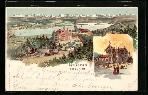 Lithographie Zürich, Ansichten vom Gasthaus Uetliberg