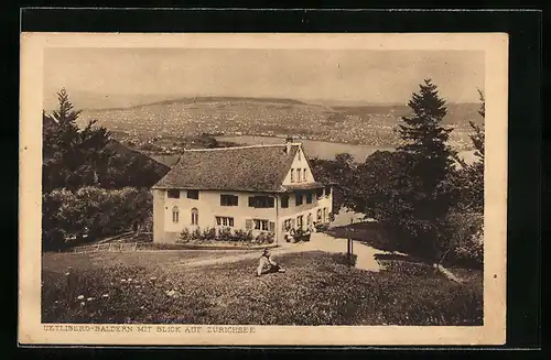 AK Uetliberg-Baldern, Gasthaus mit Blick auf den Zürichsee