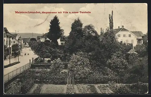 AK Meisterschwanden, Hauptstrasse mit Villa und neuer Turnhalle