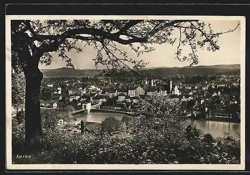 AK Aarau, Ortsansicht mit Flusspartie und Brücke