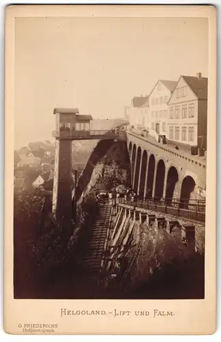 Fotografie G. Friederichs, Helgoland, Ansicht Helgoland, Blick auf den Lift / Fahrstuhl und Falm