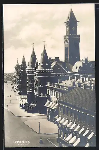 AK Helsingborg, Strassenpartie mit Rathaus