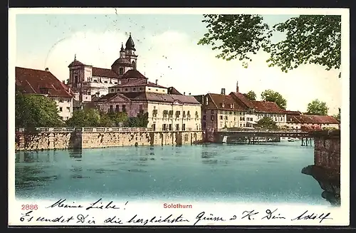 AK Solothurn, Ortsansicht mit Kanal und Brücke