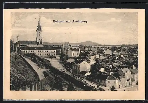 AK Belgrad, Teilansicht mit Kirche und Avalaberg