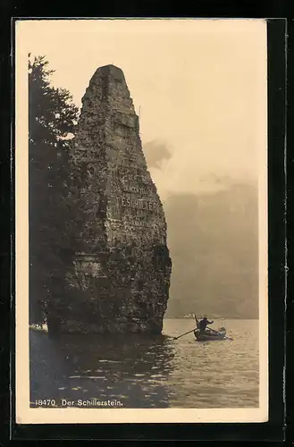 AK Seelisberg, Fischerboot am Schillerstein