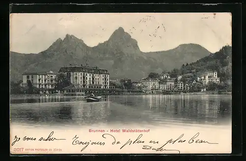 AK Brunnen, Ruderpartie am Hotel Waldstätterhof