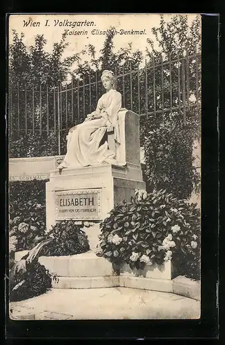 AK Wien, Kaiserin Elisabeth (Sissi) von Österreich Denkmal mit Volksgarten