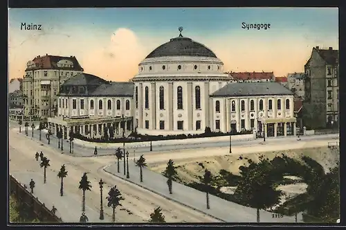 AK Mainz, Strassenpartie bei der Synagoge