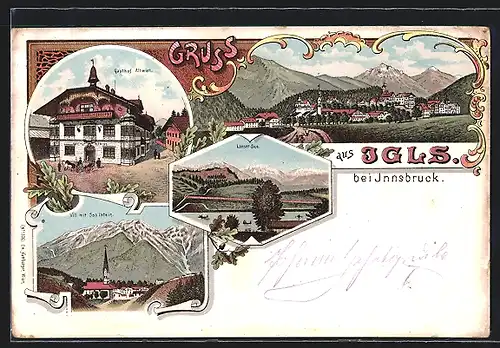 Lithographie Igls bei Innsbruck, Gasthof Altwirt, Lanser-See