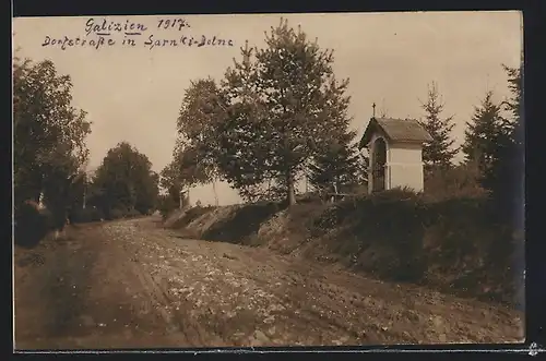 AK Sarnki-Dolne, Dorfstrasse mit Bäumen