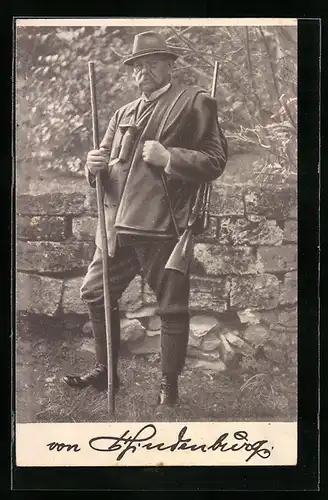 AK Paul von Hindenburg in Jagdkleidung in den bayerischen Bergen im Herbst 1923