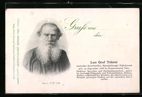 AK Leo Graf Tolstoi, Russischer Schriftsteller, Geb. 1828