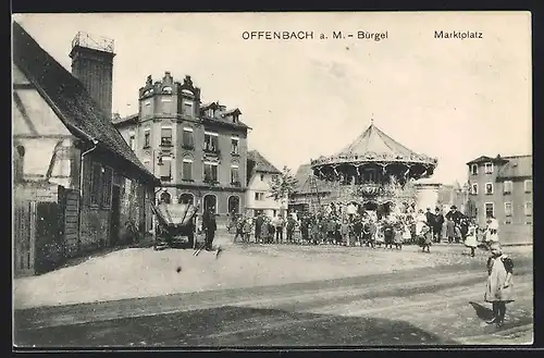 AK Offenbach a. M.-Bürgel, Marktplatz mit Karussell, Volksfest