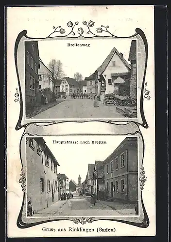 AK Rinklingen /Baden, Hauptstrasse nach Bretten, Breitenweg