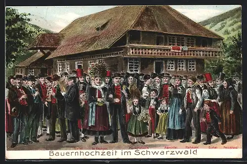 AK Dorfbewohner in Schwarzwälder Tracht, Bauernhochzeit