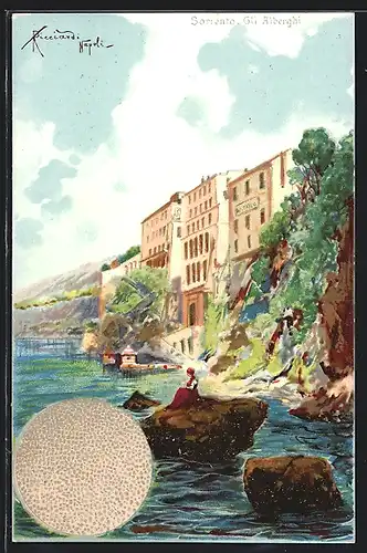 Künstler-AK Sorrento, Gli Alberghi, Hotels