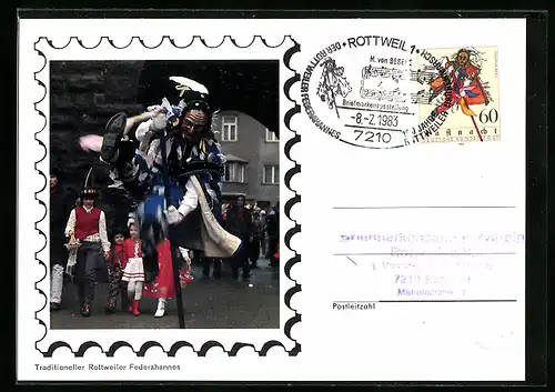 AK Rottweil, Traditioneller Rottweiler Federahannes, Briefmarkenausstellung 1983, Fasching