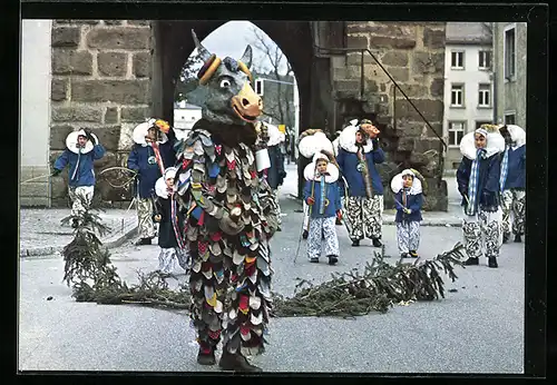 AK Villingen, Historische Villinger Fasnet, Butzesel mit Stachi, Fasching