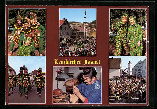 AK Lenzkirchen, Lenzkircher Dengele und Heuhopper mit Maskenschnitzer Heiner Stoll, Fasching