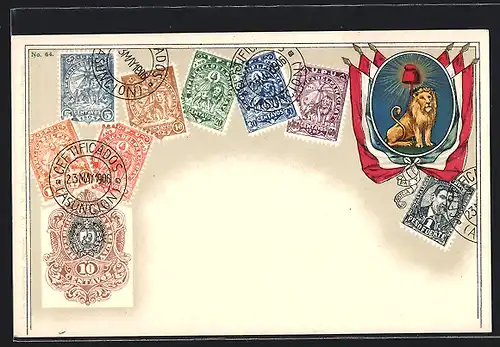 AK Briefmarken und Wappen von Paraguay