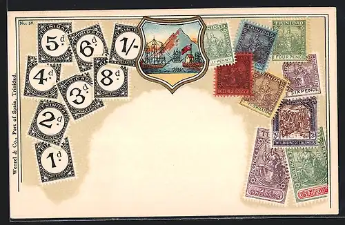 AK Trinidad, Briefmarken und Wappen