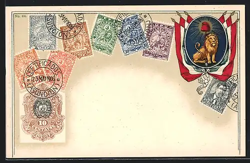 AK Briefmarken mit Wappen von Paraguay