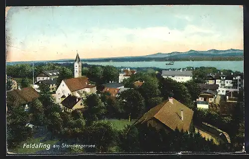 AK Feldafing, Ortsansicht mit Starnbergersee