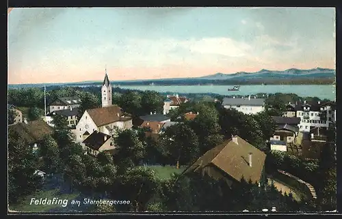 AK Feldafing, Ortsansicht mit Starnberger See