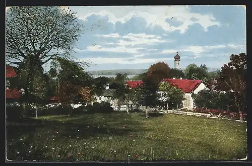 AK Bernried, Ortsansicht mit Starnbergersee