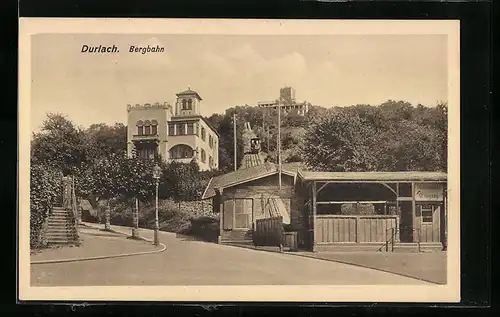 AK Durlach, Station der Bergbahn, Turmberg-Restaurant Friedrichshöhe