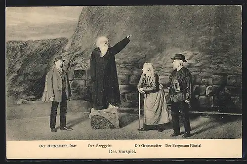 AK Freiberg, Bergfestspiel 1914, Das Vorstpiel, Der Hüttenmann Rost, Der Berggeist & die Grossmutter