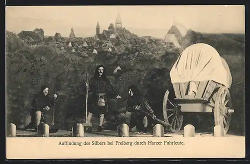 AK Freiberg, Bergfestspiel 1914, Auffindung des Silbers bei Freiberg durch Harzer Fuhrleute