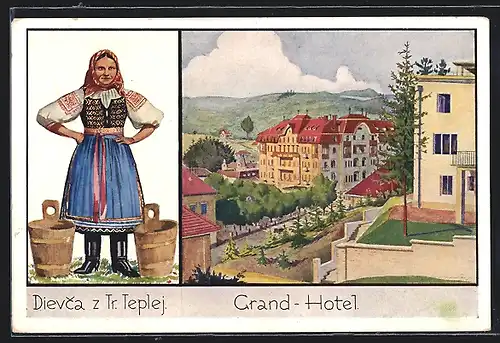 Künstler-AK Trencenteplic, Grand-Hotel