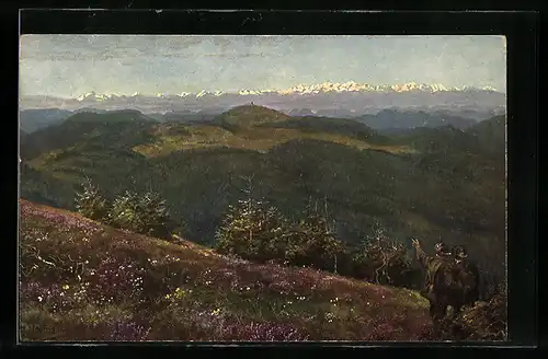 Künstler-AK Heinrich Hoffmann: Feldberg, Blick auf das Herzoghorn und die Alpenkette