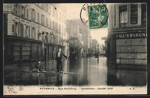 AK Puteaux, Crue de la Seine 1910, Rue Godefroy