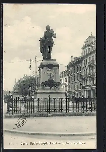 AK Bern, Bubenbergdenkmal und Hotel Gotthard