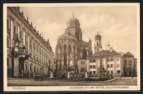 AK Passau, Residenzplatz mit Wittelsbacherbrunnen
