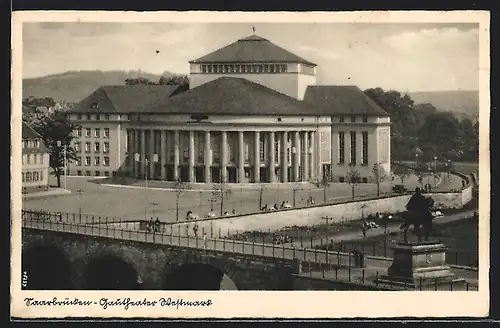 AK Saarbrücken, Blick über die Saar auf das Gautheater