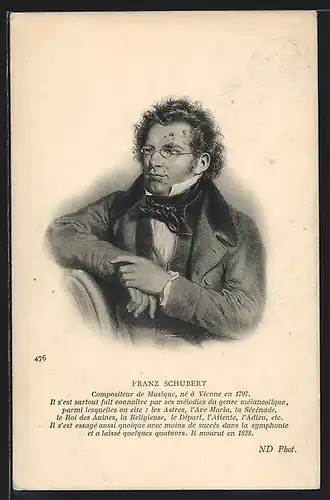 Künstler-AK Komponist Franz Schubert sitzend portraitiert