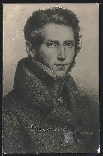 Künstler-AK Komponist Donizetti, Portrait im Mantel in jungen Jahren