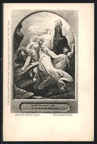 Künstler-AK Nibelungenring, Der Welt Erbe gewänne zu eigen, wer aus dem Rheingold schüfe den Ring