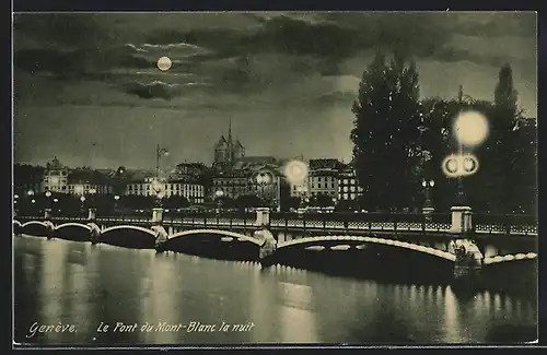 AK Genève, Le Pont du Mont-Blanc la nuit