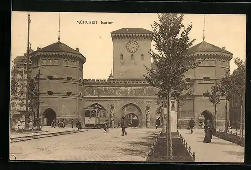 AK München, Strassenbahn am Isartor