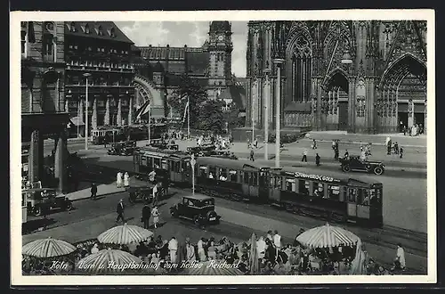 AK Köln, Dom und Hauptbahnhof vom Cafe Reichard, Strassenbahn