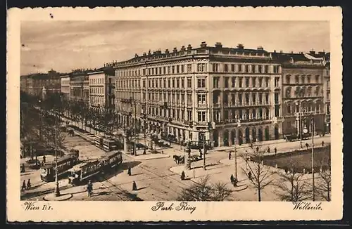 AK Wien, Park-Ring und Wollzeile, Strassenbahn