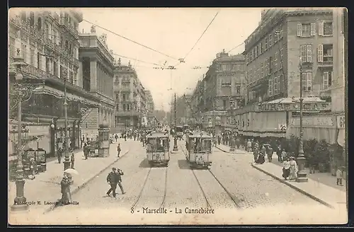 AK Marseille, La Cannebiere, Strassenbahn