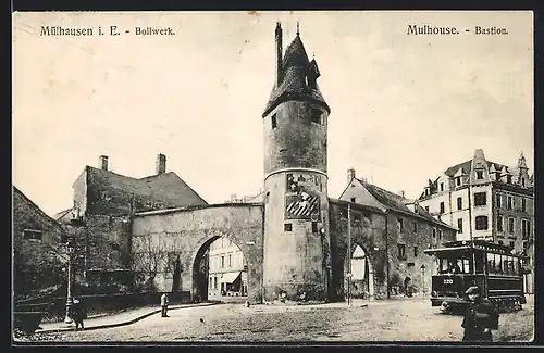 AK Mülhausen i. E., Bollwerk, Strassenbahn