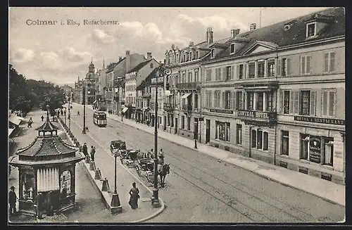 AK Colmar i. Els., Rufacherstr., Strassenbahn