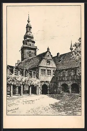 Künstler-AK Erbach, Häuser am Marktplatz